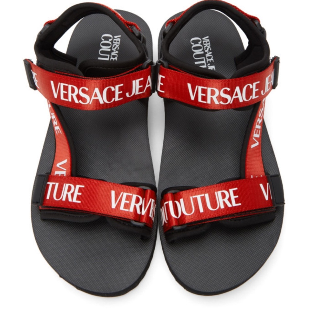 NEW size 43 Versace jeans couture red/black logo strap sandals unisex